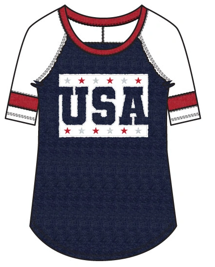 Original Bealls navy and cream short-sleeve USA raglan with a red lower sleeve band