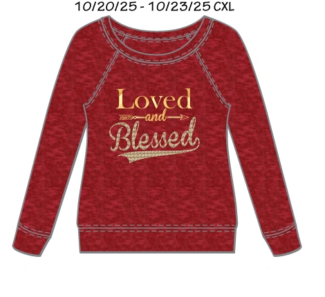 Original Cato M7431 long-sleeve red raglan, Loved and Blessed